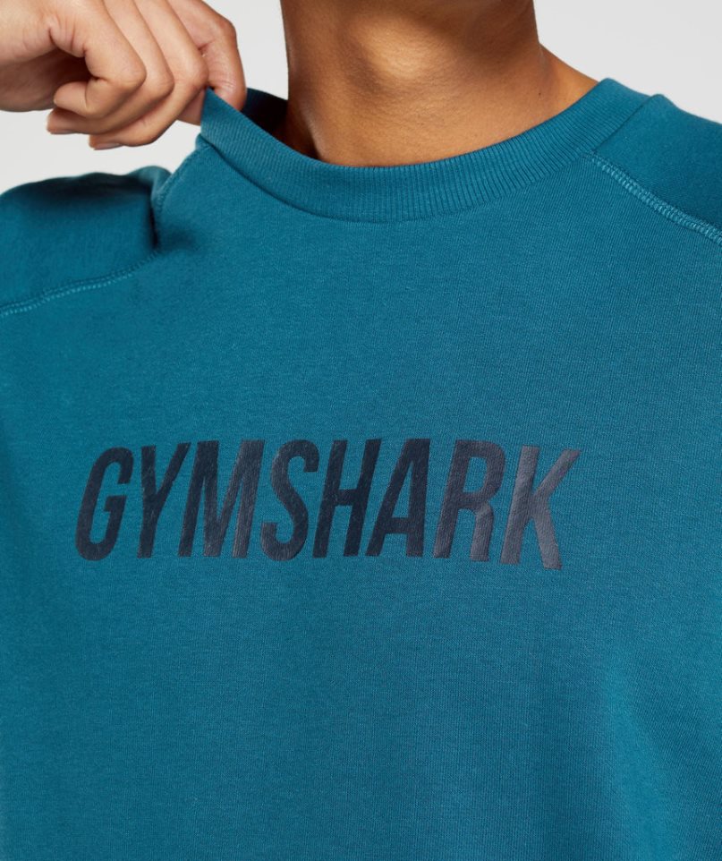 Men's Gymshark Apollo Crew Sweatshirts Turquoise | NZ 6WIJOQ